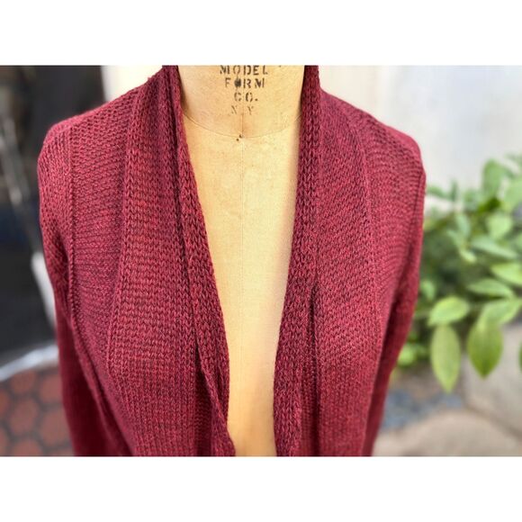 Eileen Fisher Red Maroon Open Front Alpaca Silk Knit LS Cardigan Sweater Size M - Picture 2 of 7
